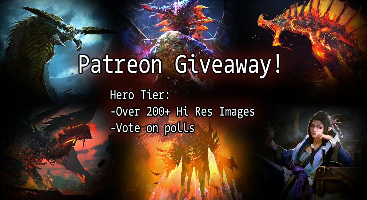 Giving away, for FREE, 5 Hero tier memberships for my Patreon.
5 Winners will be announced 12/15.
How to enter giveaway:
1. Like
2. Repost
3. Follow
4. Comment your favorite MH monster