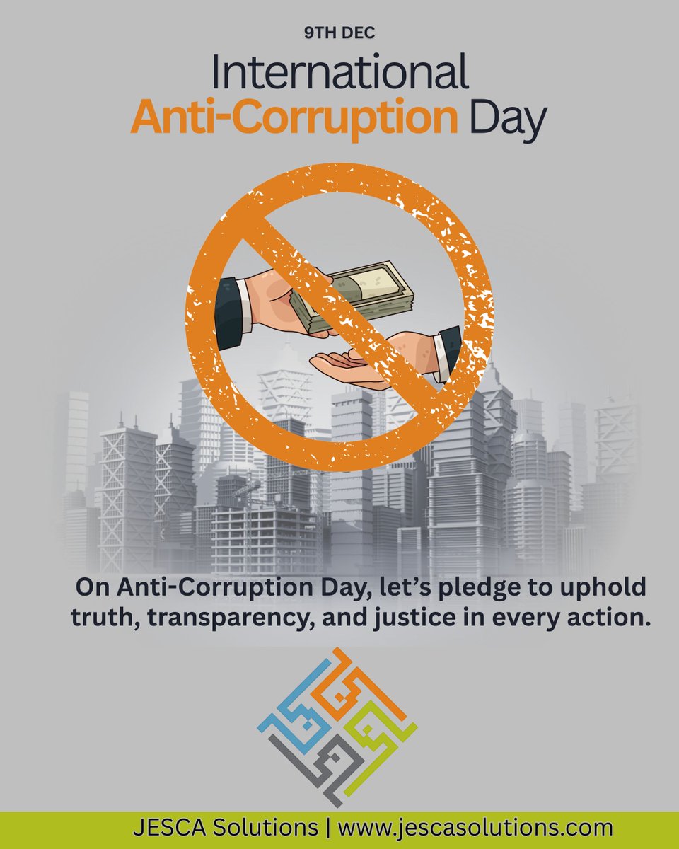 JescaSolutions's tweet photo. Theme 2025: Uniting with Youth Against Corruption.
Budgets that add up. Procurement you can see. Data you can check.
Habits that protect public money, and the future.
#InternationalAntiCorruptionDay #UnitedAgainstCorruption #JESCASolutions https://t.co/AIVuMrglgA
