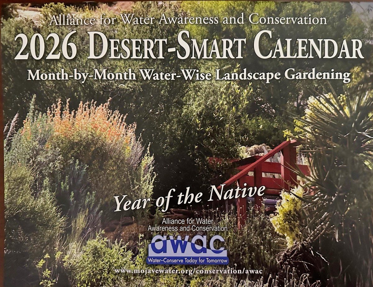 HiDesertH2O's tweet photo. 📅 Our 2026 Desert Smart Landscaping Calendars are here!
Stop by the HDWD office during business hours to pick up your free copy.
Start planning a water-wise new year with beautiful, desert-friendly inspiration! 🌵💧 https://t.co/cUOYkmYao5
