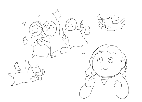 あさイチに寄稿したイラストのラフ、人間を黄泉に送るのは猫じゃなくて天使にしてくれという指定はちょっと「不思議」でしたね 