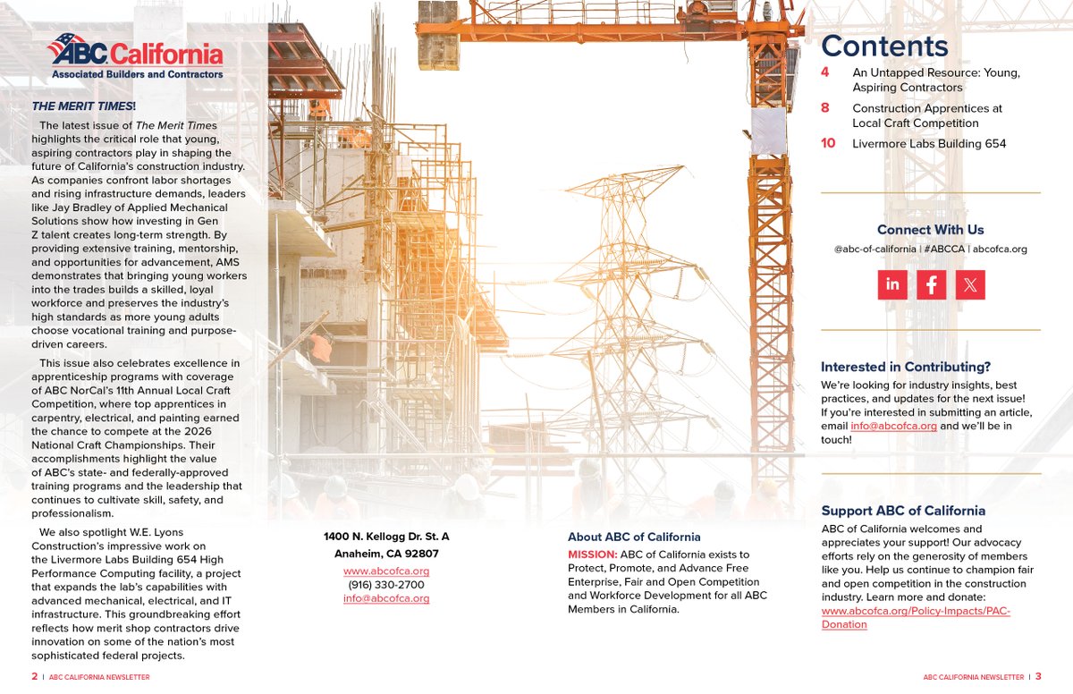 See how ABC contractors are developing the next generation of skilled trades — from Gen Z talent to top apprentices and innovative projects like Livermore Labs’ Building 654. Read the latest issue.

issuu.com/smalaunch/docs…

#TheMeritTimes #SkilledTrades #ConstructionCareers