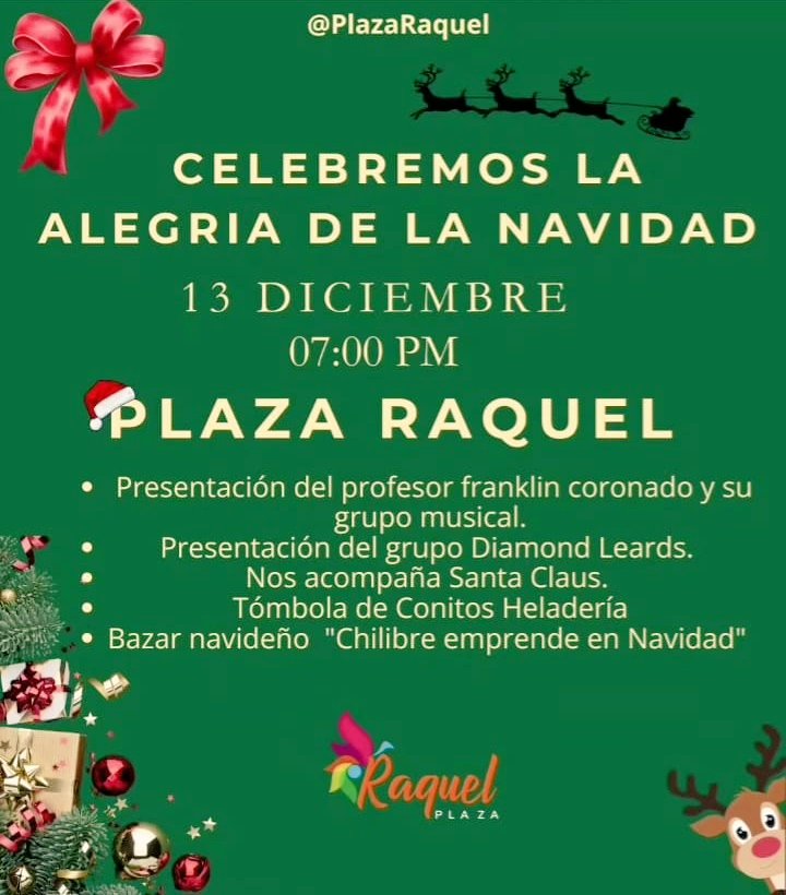 Estaremos con nuestra propuesta musical navideña en Plaza Raquel en Chilibre a orilla de la Vía Transistmica.
Disfrute de las diversas presentaciones y del Bazar Navideño "Chilibre emprende en Navidad"
Los esperamos con buena música