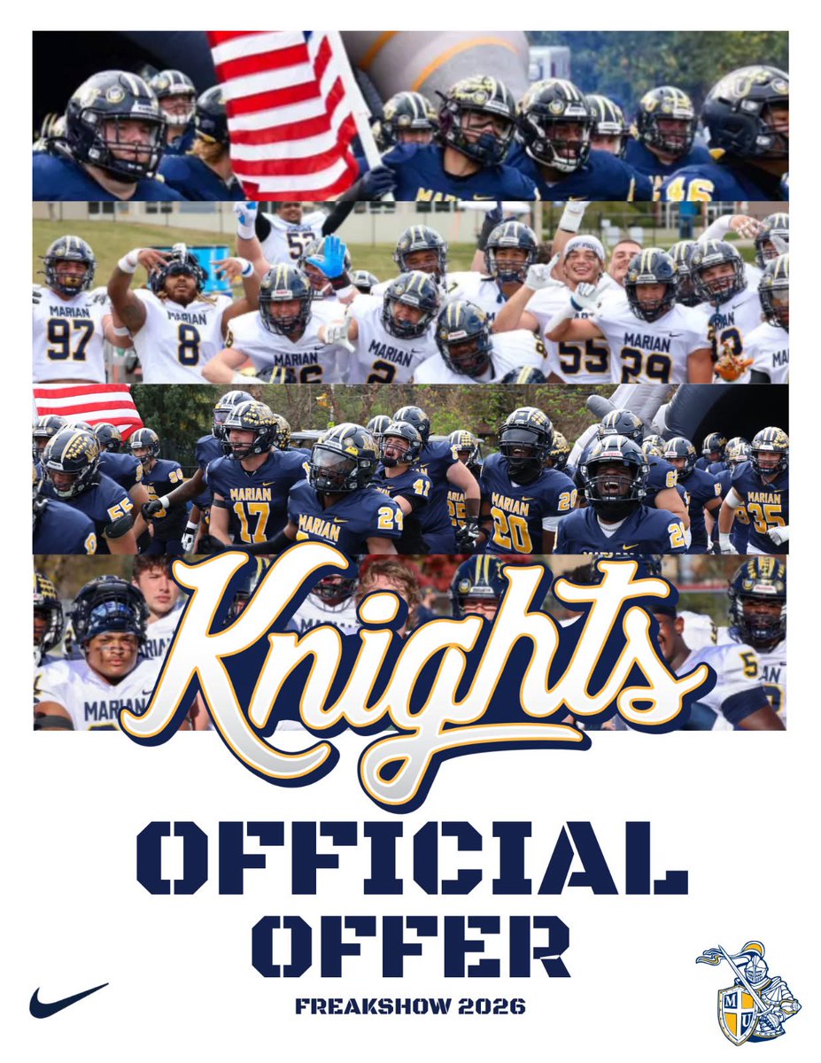 NicWells24's tweet photo. After a great conversation with coach Kazmierczak I am blessed to have receive an offer from Marian University!
@Coach__Robinson @FGRathletics https://t.co/MN5K6BWxe9