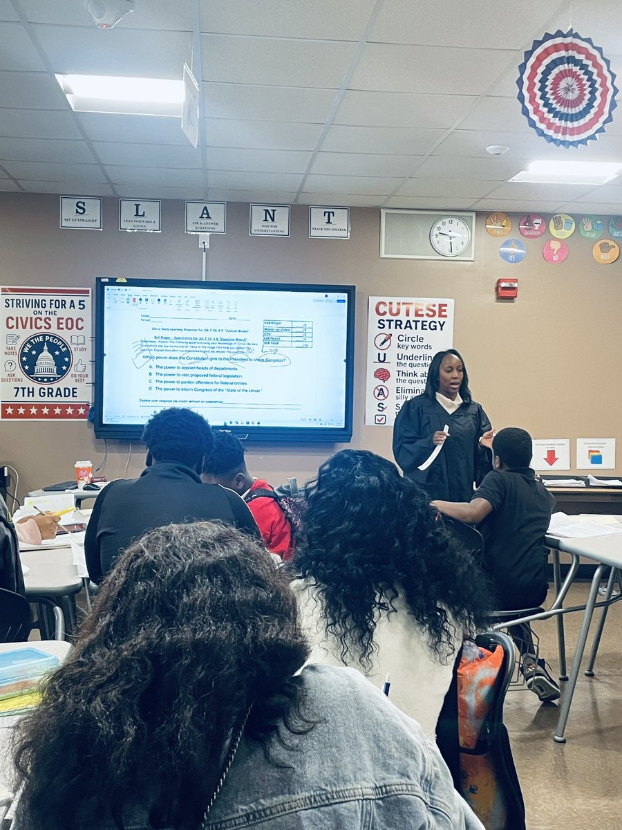 Shout out to Civics Teacher Mrs. Pugh <a href="/CCMSChiefs/">Carol City Middle</a>! She brought the judicial branch to life by dressing the part—robe and gavel included—as students learned how courts make decisions by interpreting and applying the law. “A great teacher helps students see what they can become”