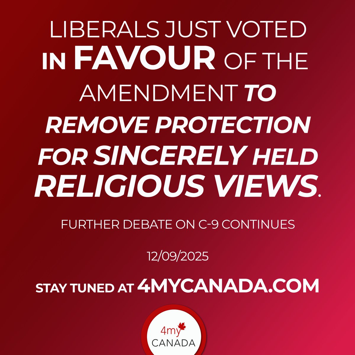 Thank you to everyone who made calls.  Your reward is in heaven. Please continue to pray for the MPs who are speaking into this bill tonight at committee. Perhaps other problematic parts of it can be amended.  

What do we do now?  We keep going.  The nation goes to those who