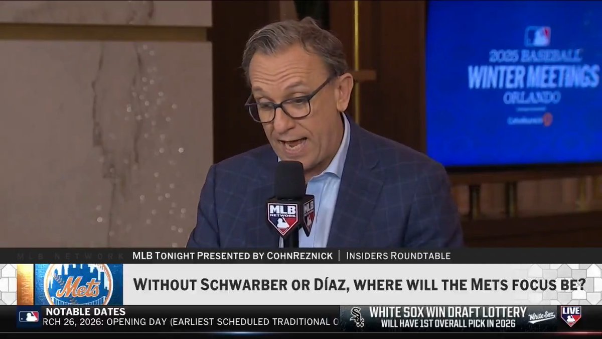Where will the Mets focus shift to with Kyle Schwarber and Edwin Díaz off the market?

@Joelsherman1, @JonHeyman, @Feinsand and @jonmorosi discuss from the Winter Meetings.

#MLBTonight | @CohnReznick 