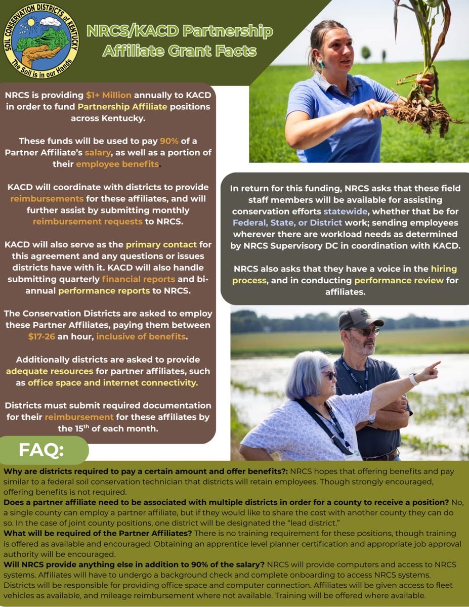 📅 **Heads up, KY Conservation Districts!** 📢 Don't miss the **KACD Partner Affiliate Grant Program!** 🤝 You can hire conservation district technical employees with a massive **90% cost-share**! 💰 Tap into this resource to boost your local conservation efforts! 🌱 #conserveky