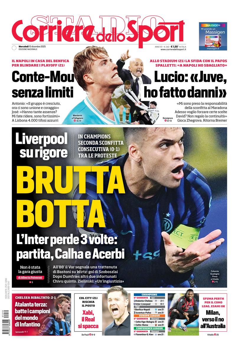 Front Page Corriere dello Sport, Wednesday 10 December 2025