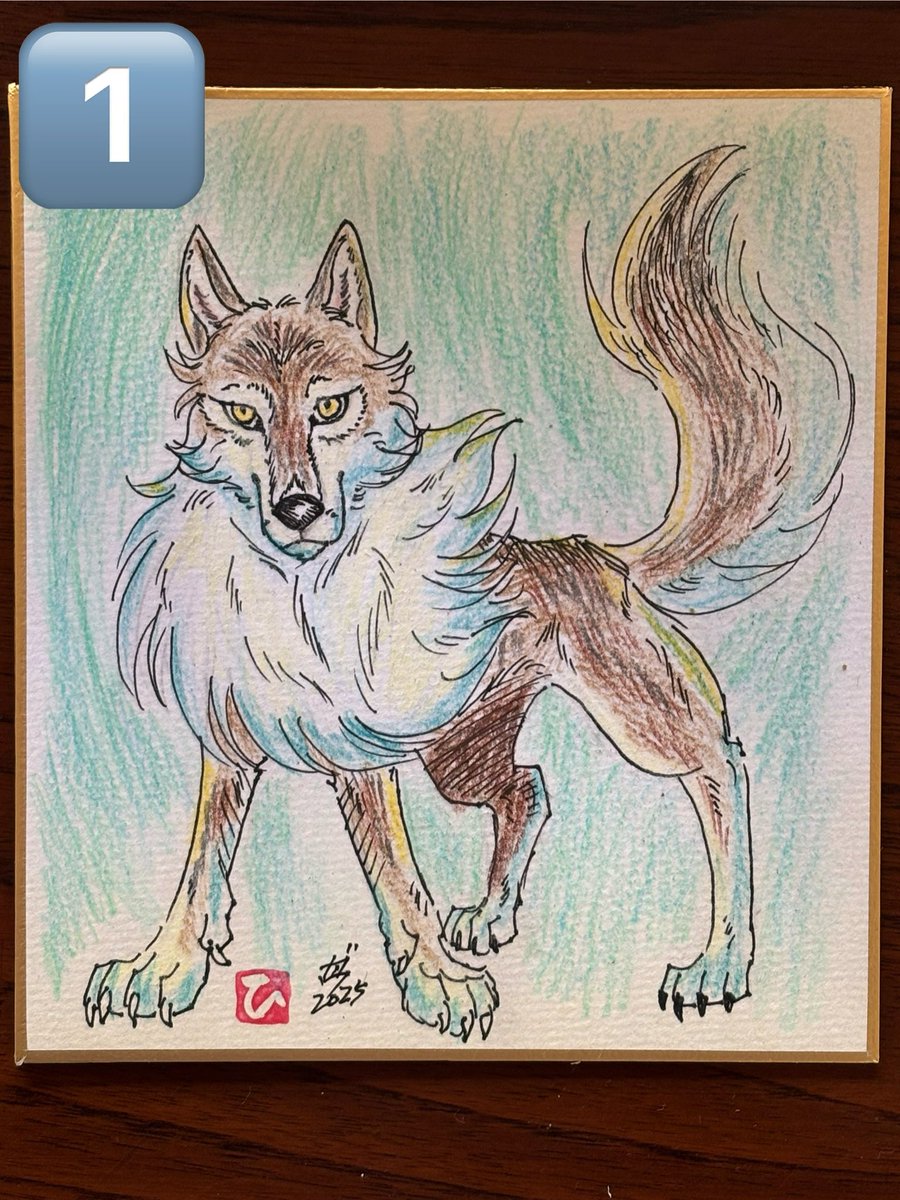 小色紙絵販売】 オオカミ絵の小色紙販売します。 一枚1500円のところ