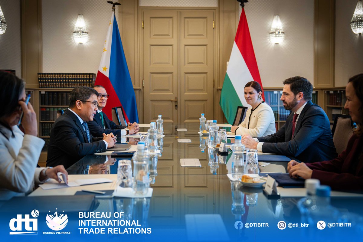 DTIBITR's tweet photo. The 7th Session of the Joint Comission on Economic Cooperation of the Philippines and Hungary concluded on 4 December 2025 in Budapest, Hungary, led by DTI Usec Allan Gepty and Hungary’s Deputy Minister and Parliamentary State Secretary Levente Magyar. 

(1/3) https://t.co/ov4xzIXAkn