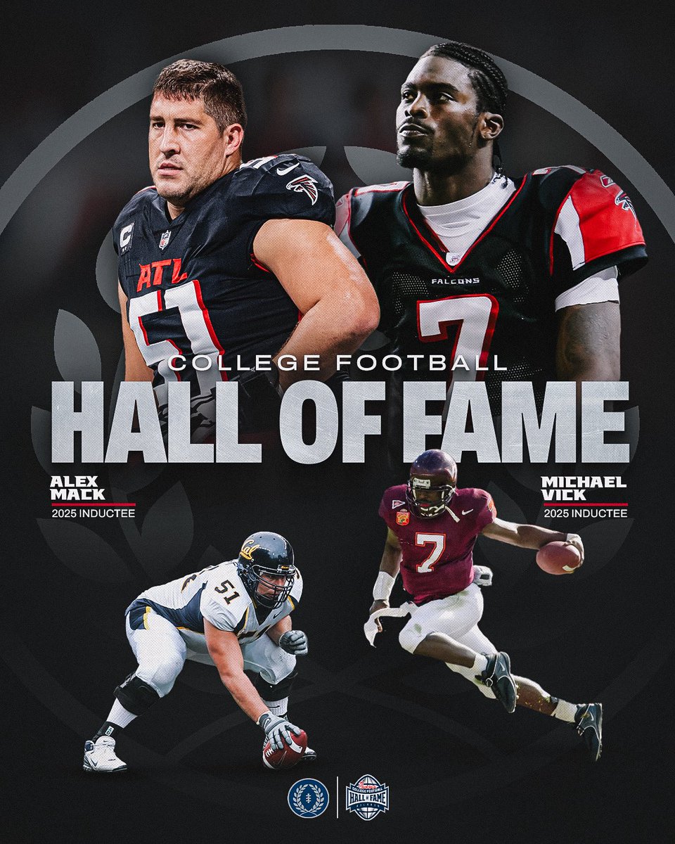 AtlantaFalcons's tweet image. The newest members of the @cfbhall 👏 

Congratulations to @alexmack51 and @MichaelVick on their induction!