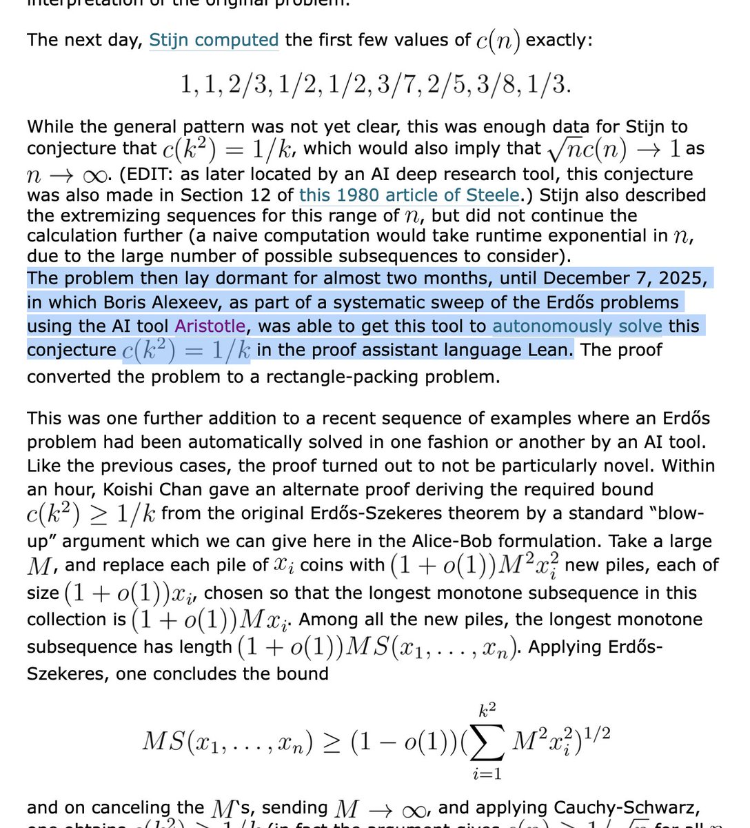 更多人应该读读陶哲轩的著作，了解这些人工智能究竟为他和他的同事们做了些什么。解决具体猜想、文献检索、寻找上限、最终证明综合……
我想知道这是否是最佳方案，还是陶哲轩更倾向于将它们用作特定的工具。