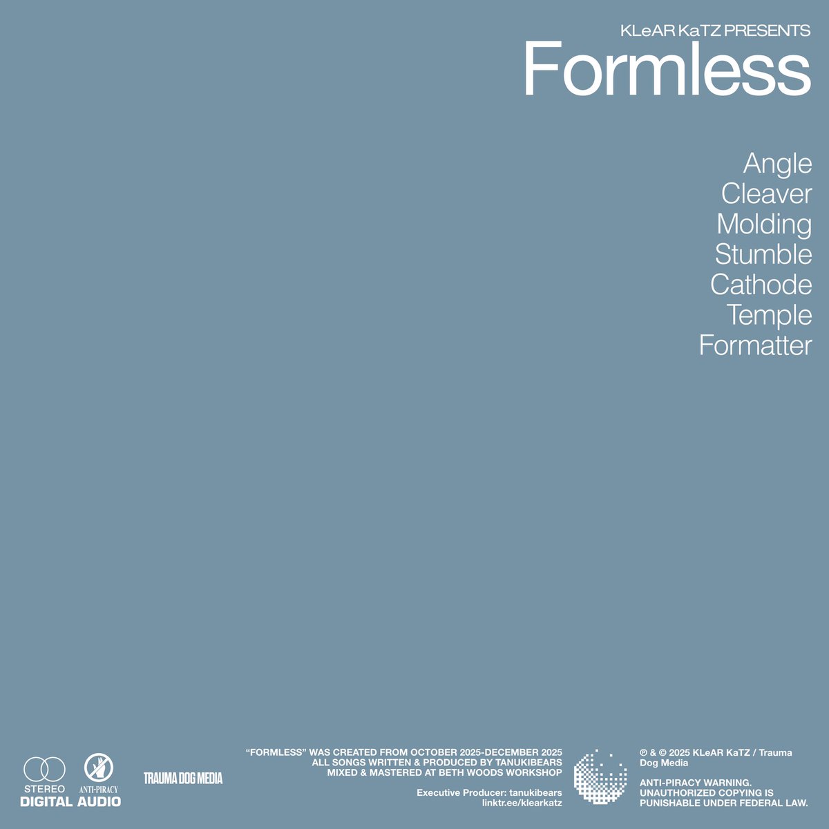 trauma_dog's tweet photo. @klearkatz announces a brand new 7-track album titled “Formless,” releasing December 12. https://t.co/QEBDmPjE6Z