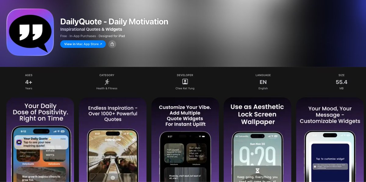 The DailyQuote app is available in the Apple App Store 
apps.apple.com/us/app/dailyqu…

#buildinginpublic #indiehacker #iosdev #iosapp