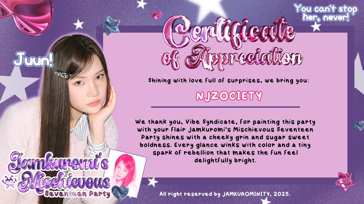 Huge bunny—plause for <a href="/JAMKUROMINITY/">👾 Birthday Girl, Jamkuromi... ₍^. .^₎⟆</a> who just finished their dazzling project, and it is a huge pleasure for us to help and be a part of it. See you on another round! ♡🐰 #NJZOCIETYads