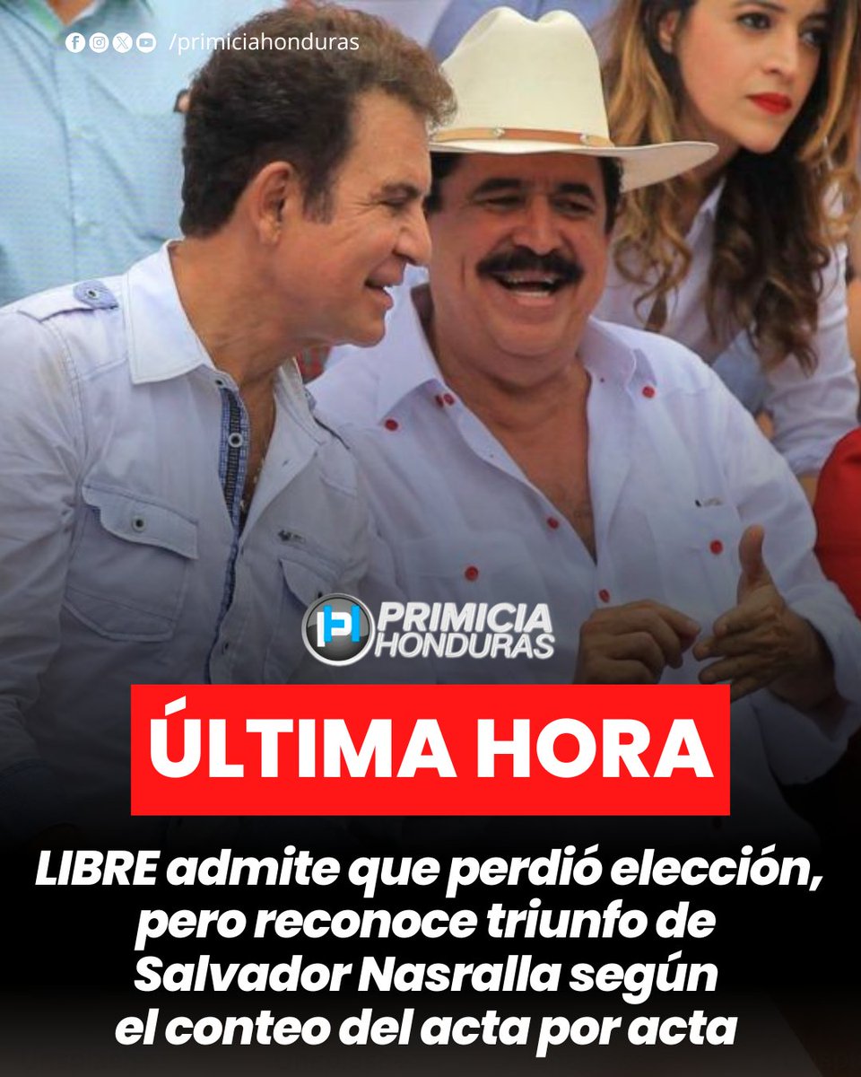 🗳️ Histórico giro post-electoral en #Honduras: <a href="/PartidoLibre/">Partido Libre</a> admite derrota y reconoce el triunfo de <a href="/SalvaPresidente/">Salvador Nasralla</a> según el conteo acta por acta.

✅ ⚡ ¿Qué significa esto para la política hondureña y la estabilidad del país? Comenta tu opinión 👇