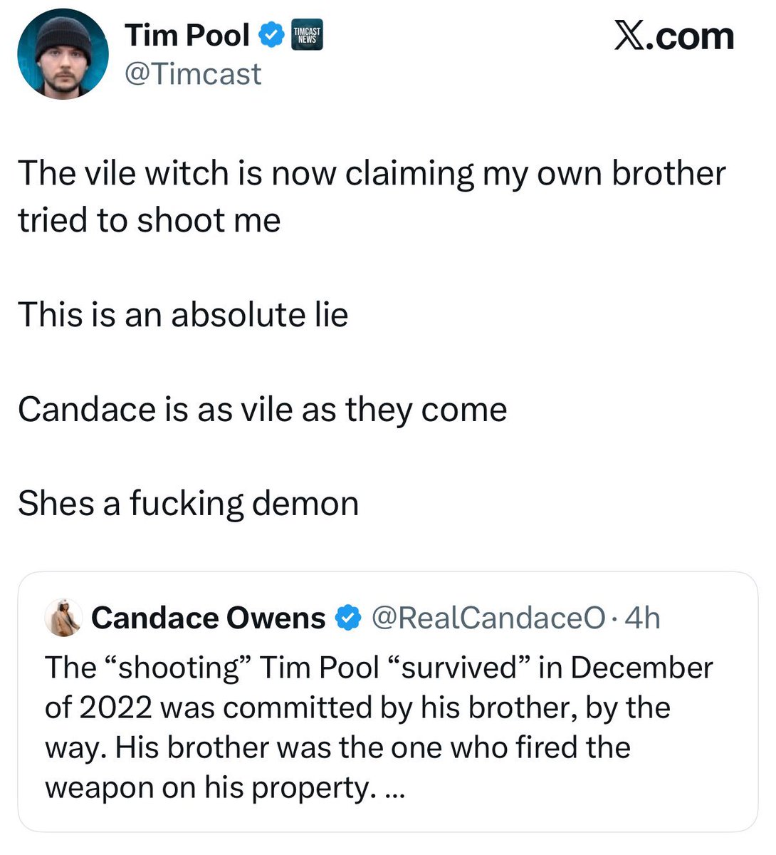 <a href="/RealCandaceO/">Candace Owens</a> is doing everything she can to try to discredit <a href="/Timcast/">Tim Pool</a> including blaming his own brother for the shooting at his place! 
Do you have something to hide candy? Seems like you are balls deep in several different crimes these days trying to deflect away from you!