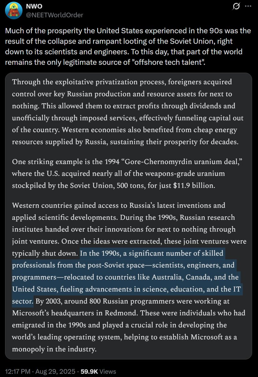 My dad always said the smartest person he'd ever worked with was a Russian who had worked on the Mir. It's a travesty for someone like that to go from engineering a space station to engineering "enterprise resource planning" software.