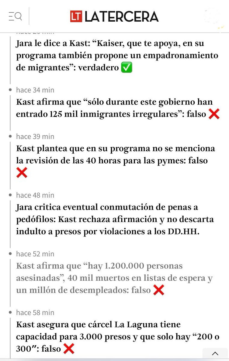 La tercera lleva un conteo de las afirmaciones de Kast, dijo 4 mentiras en 20 minutos.

#DebateAnatel2025