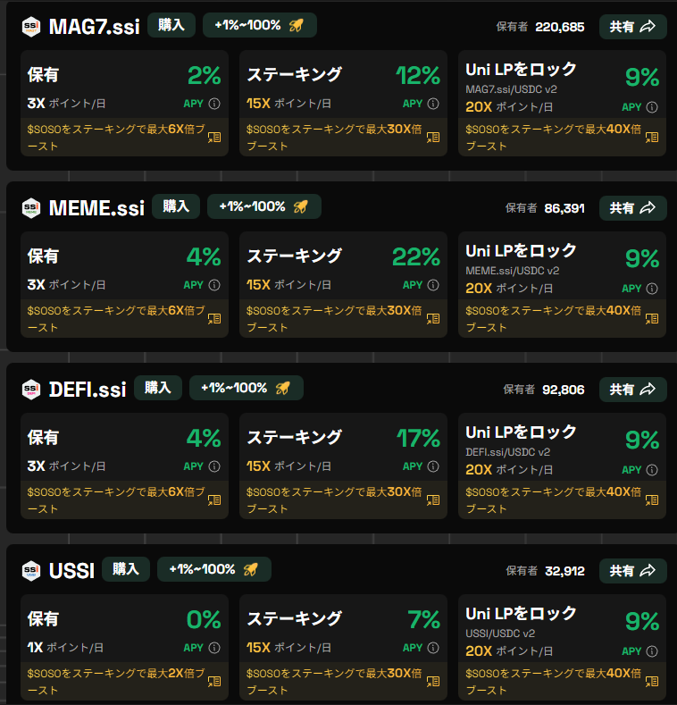 BTCtensai's tweet image. 【SSIステーキングとSLP預入、どれが一番お得？】
よくいただく質問についてまとめました👇

エアドロップポイントや利率が「どれが一番多いか」は公式として公開していませんが、目的別に選ぶのがおすすめです。

・いつでも売買したい → SSI保有
・APYを高めたい → ステーキング or USDCとのUni LP…