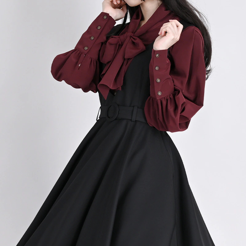 Restock】リノン・ワンピース ブラック 憧れの50s風の、レトロな