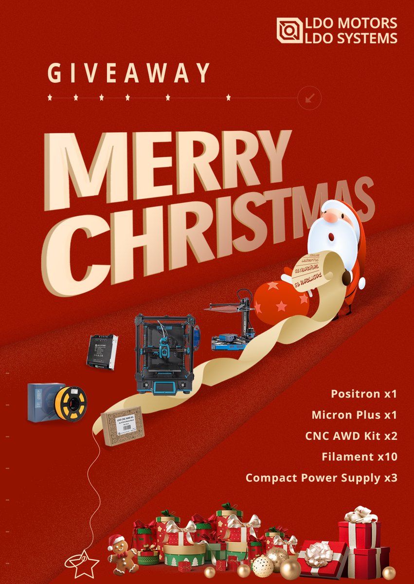 🎄✨ Christmas Giveaway Time! ✨🎄
To celebrate the holiday season and thank everyone for your incredible support, we’ve prepared some lovely gifts, including:

🎁 Prizes
1x Positron
1x Micron Plus
2x AWD CNC 
3x Compact Power Supply
10x ABS Filament

How to Enter:
1️⃣ Follow