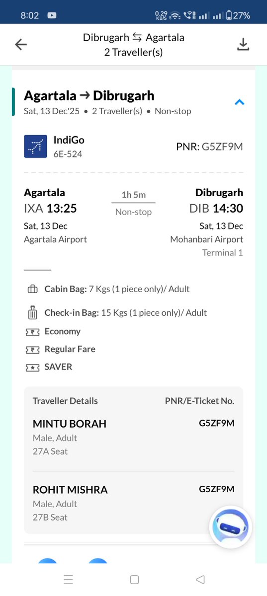 rohitmishra___'s tweet photo. @IndiGo6E cancel this ticket also and initiate my full refund 

You guys cancelled my dibrugarh - Agartala ticket but still not cancelled my Agartala - Dibrugarh return ticket. https://t.co/V1HZn79ruJ