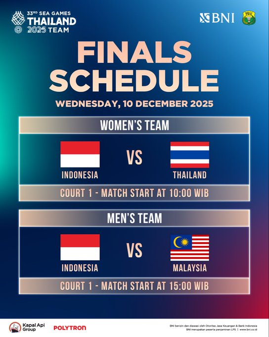 BadmintonLive1's tweet photo. FINALLL DAYY!!

Women's Team : 10.00 wib
Men's Team : 15.00 wib

Link : https://t.co/M0vt3fbOp8

#SEAGames2025 https://t.co/s7Xc2hZ7mj