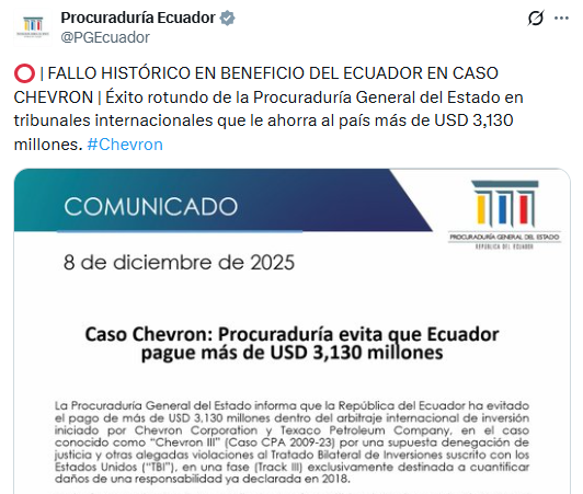 La <a href="/PGEcuador/">Procuraduría Ecuador</a> se jacta de haber pagado sólo
221 MILLONES💵
cuando NO debería haber pagado NADA a #CHEVRON y esto sólo en la Fase III del laudo.
¿Y si hay 10 Fases?
Dicen que en la Fase IV están en disputa otros
78 MILLONES💵
a pagar a los árbitros.
Todo a favor de transnacionales