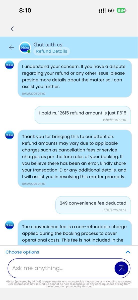 cdveerender's tweet photo. @IndiGo6E @RamMNK rs.249 Convenience Fee is deducted from my refund! It’s not my fault. I need my entire refund. Else will go legally https://t.co/dfbvbvtur6