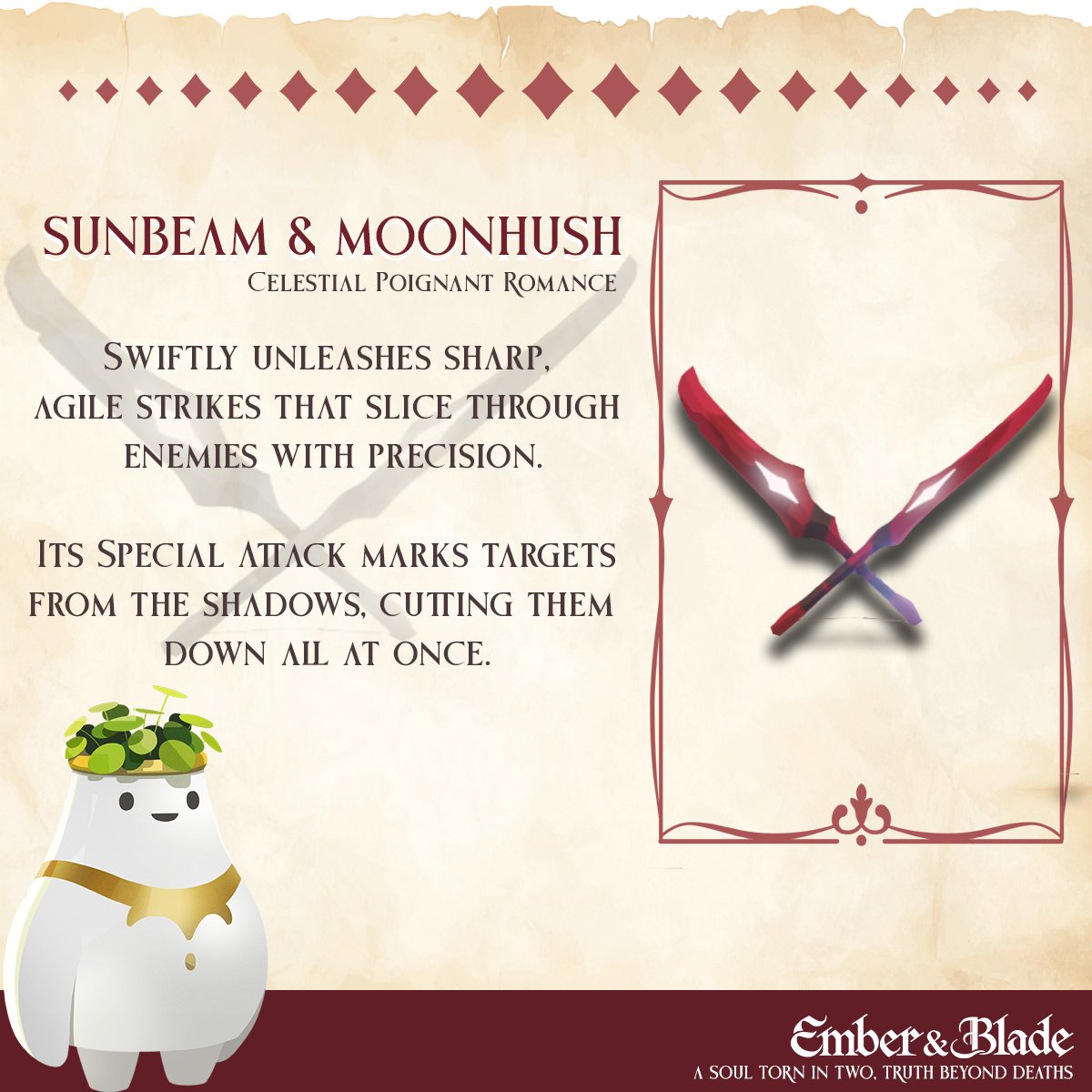 Inside Keke’s Forge: Secrets of Fenrix’s Blades
 
SUNBEAM &amp; MOONHUSH - Celestial Poignant Romance
 
Keke's first attempt at crafting something more delicate. Deeply moved by a story about the moon's long-standing unrequited love for the sun, Keke decided to create a pair of