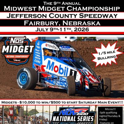 Jefferson Co Speedway-USAC Midgets July 9-11, 2026 tweet media