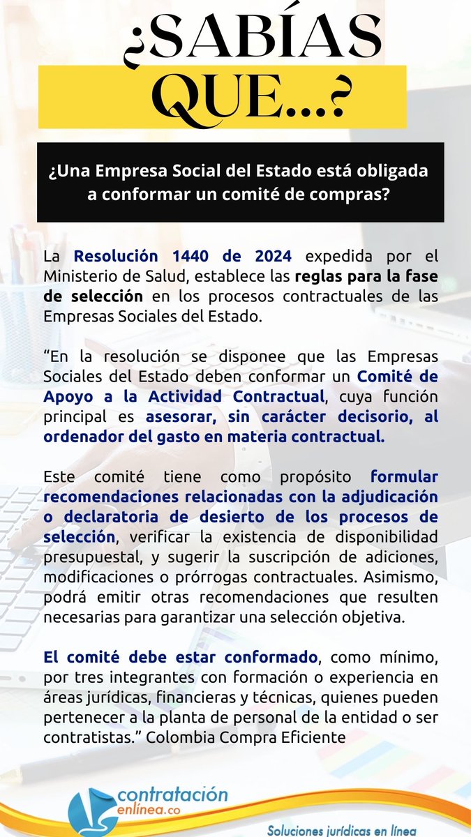 contrataenlinea's tweet photo. 📄 ¿Una EMPRESA SOCIAL DEL ESTADO (ESE) está obligada a conformar un COMITÉ DE COMPRAS? https://t.co/9YM6Gfk3Nc https://t.co/gh4e6y55cq
