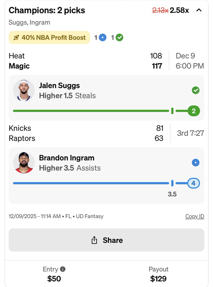 Zirksee's tweet photo. $129 W on the only NBA pick of the day, let’s go ✅ Use code ZIRK and get $75 in funds after your first $5 entry and up to $1000 in bonus funds! https://t.co/W8ptrlI2wP https://t.co/jm1HiEgzMo