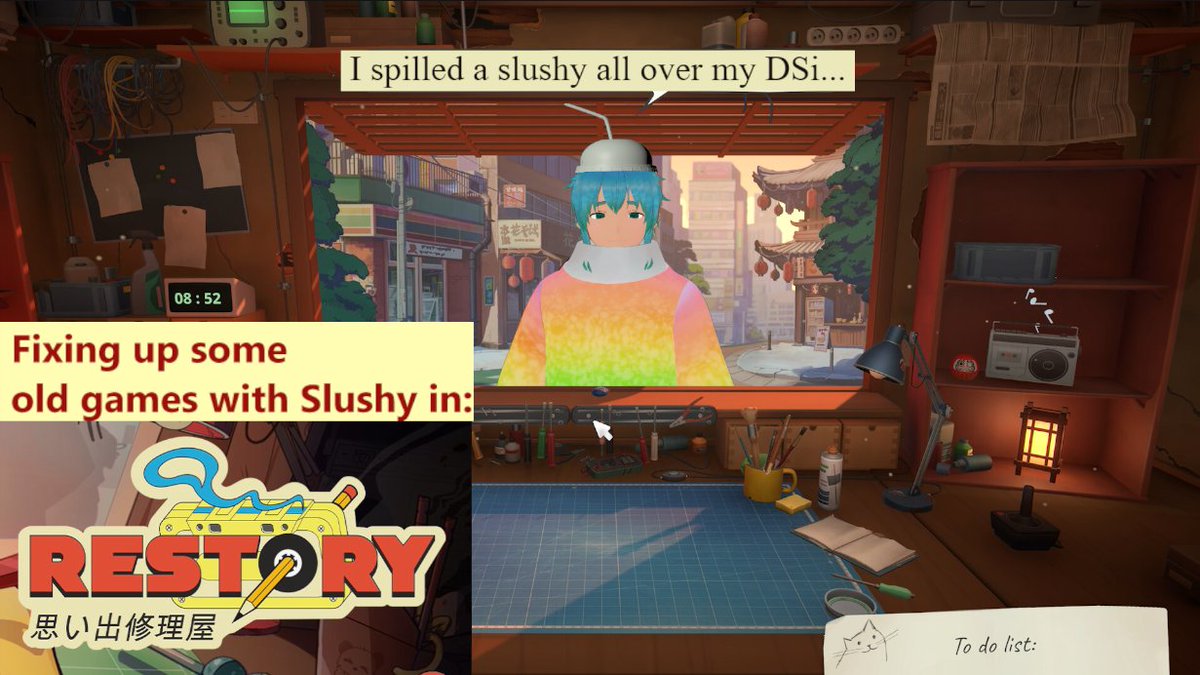 Fixing up old retro games in ReStory! Lets switch out batteries and chill together! Its a cozy night!!😌🔋