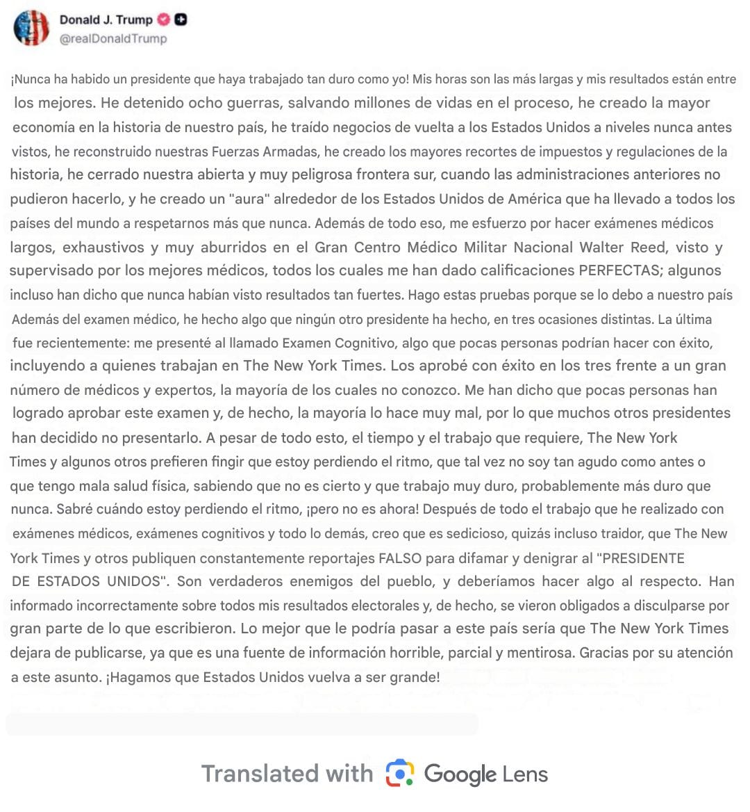 AltoConsciente's tweet image. Trump:

@NYT, horrible parcial y mentiroso.

#Trump #NYT #DonaldTrump #FakeNews #MAGA