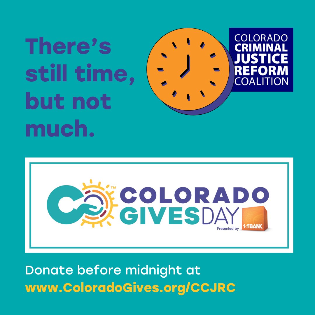 ⏰ Just a few hours left of Colorado Gives Day!

Don’t miss the chance to invest in the change you want to see right here in Colorado. 💛

Give before midnight to make the biggest impact:
🔗 ColoradoGives.org/CCJRC

Let’s finish strong together! 💪🏽
#GetRealDenver #NoMorePrisons