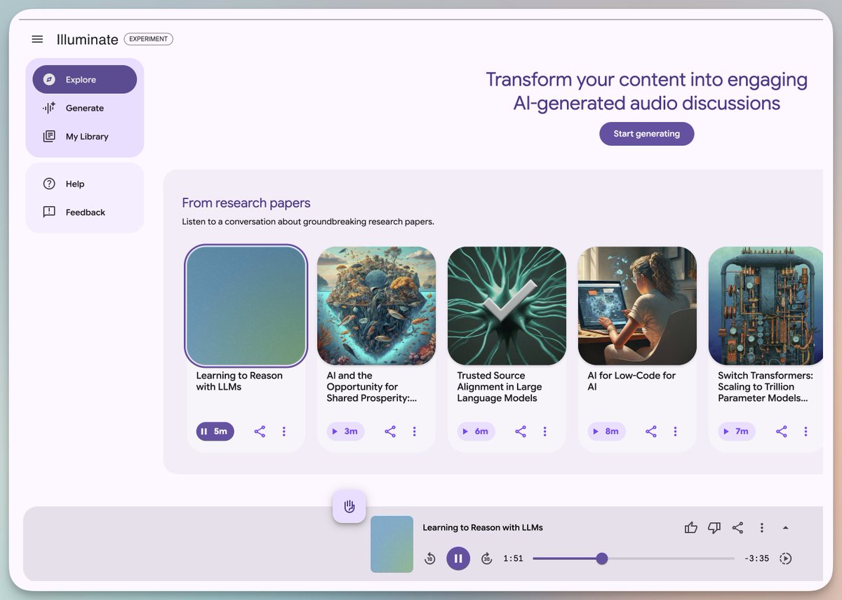 구글은 텍스트를 팟캐스트로 변환하는 데 정말 집착하는 것 같습니다.

 실험적인 제품, 조명

 Notebooklm의 팟캐스트 세대와는 다릅니다.

 이것은 텍스트를 클릭하면 해당 오디오 부분으로 이동할 수 있는 기