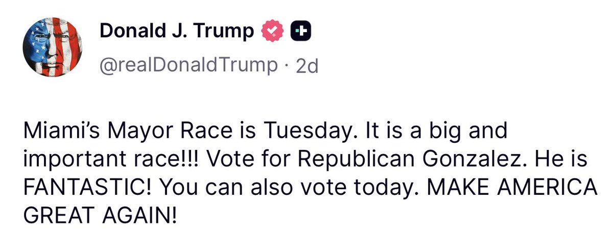 Not only did Democrat Eileen Higgins defeat Trump-backed Emilio González in tonight’s runoff for Miami mayor, but she won with 60% of the vote - the first Democrat to win in 30 years.

Tonight Trump shouted out PA #7 Republican Ryan Mackenzie. Now his campaign is in free fall. 🤣