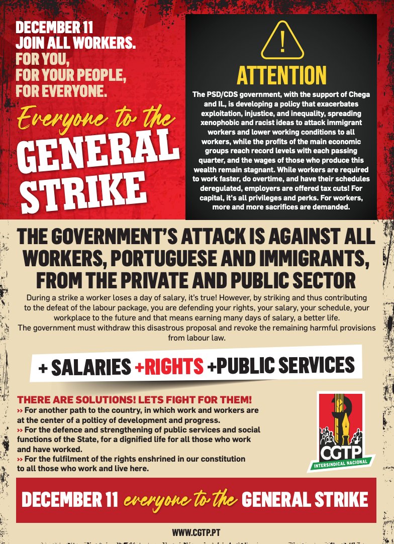 Nakliyat-İş expresses its full solidarity with the courageous workers of Portugal who will take to the streets and workplaces on December 11 to defend their fundamental rights against the so-called Labour Package.

Here's our solidarity Statement 👇