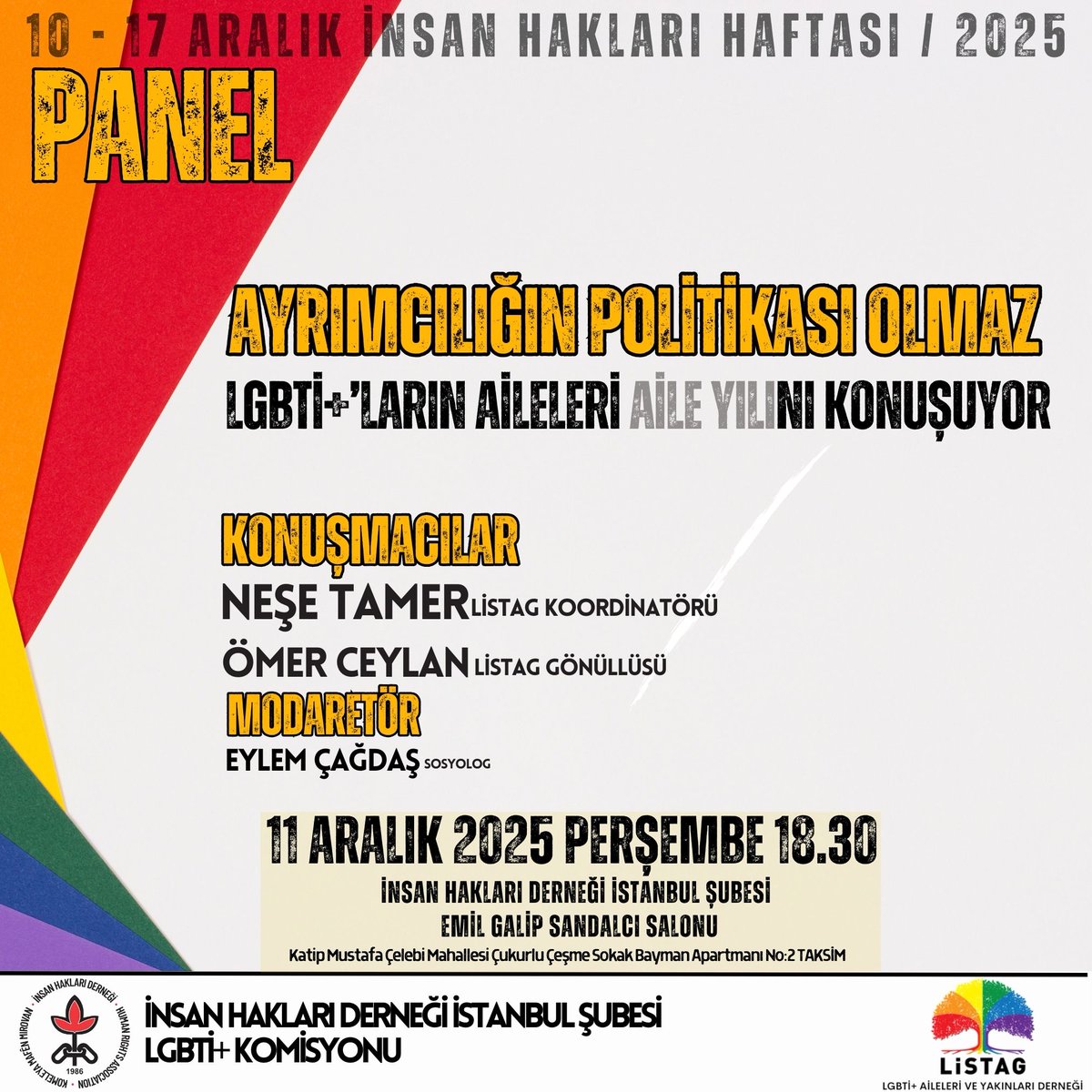 Aile Yılı'nı bir de bizden dinleyin...

<a href="/listagdernegi/">LİSTAG</a> ile ortak olarak düzenlediğimiz "Ayrımcılığın Politikası Olmaz" panelimize davetlisiniz..

11 Aralık Perşembe 18.30'da dernek binamıza bekliyoruz..