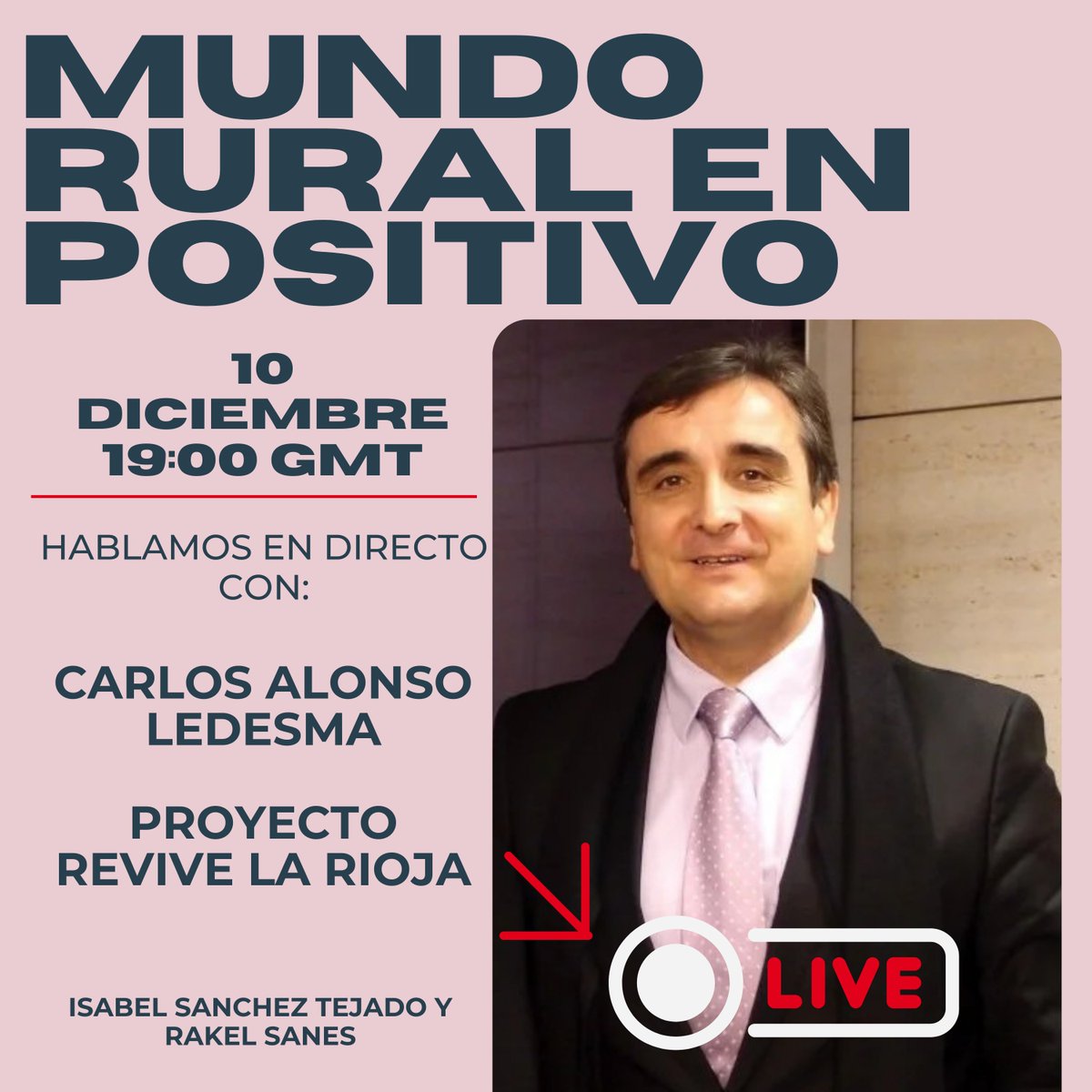 Hoy entrevista en directo con Carlos Alonso Ledesma sobre Revive La Rioja, un proyecto que está atrayendo nueva vida a los pueblos con vivienda asequible y oportunidades reales.
LinkedIn: linkedin.com/events/revivel…
Meta: fb.me/e/kifp1K3UD
YouTube: youtube.com/live/cIJWCR37L…