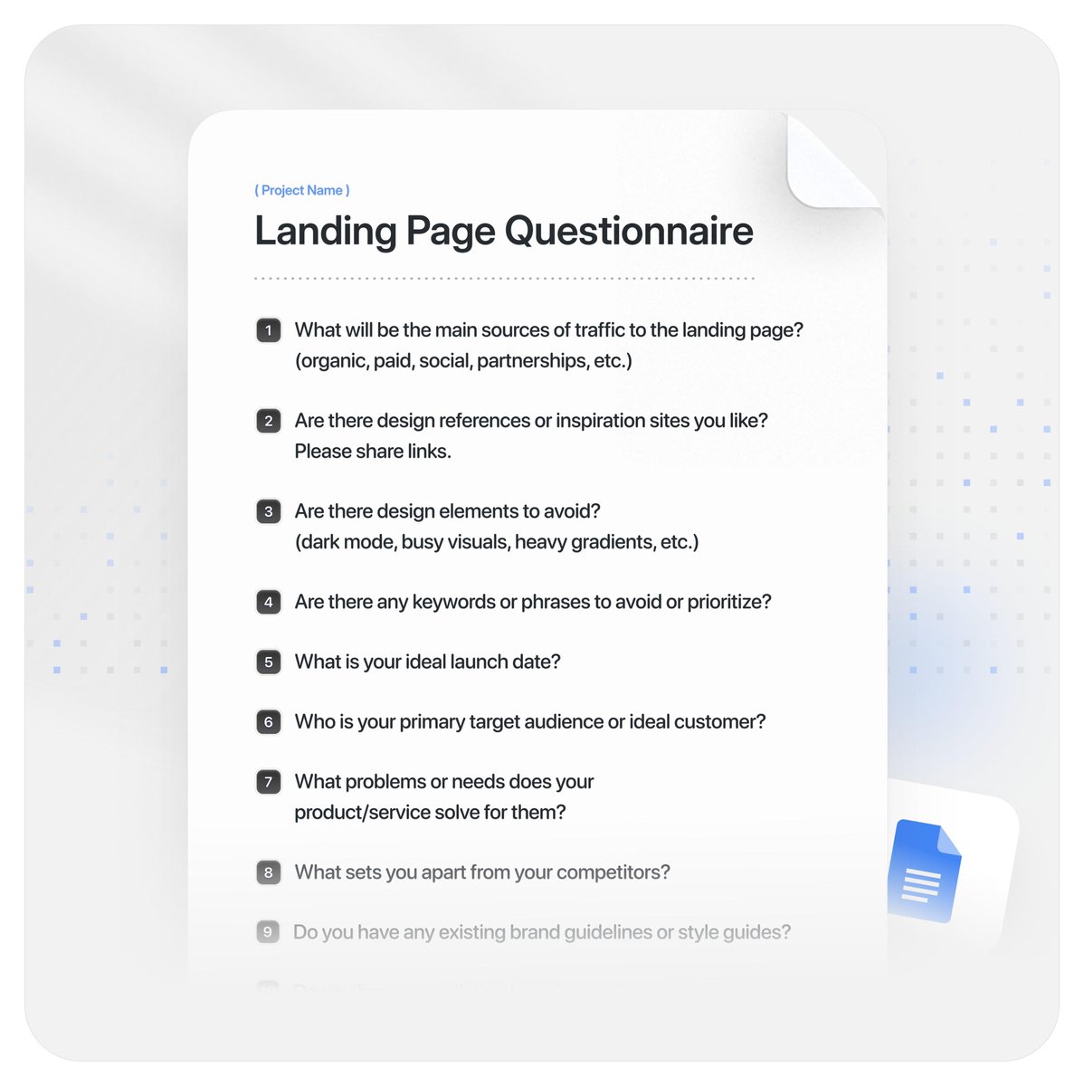 Asking the right questions and understanding the project are crucial to avoiding misunderstandings.

Here is the list of all mandatory questions we use at Lander Studio for all our landing page projects.

If you need it, retweet &amp; comment below, and I'll send the Google Doc to