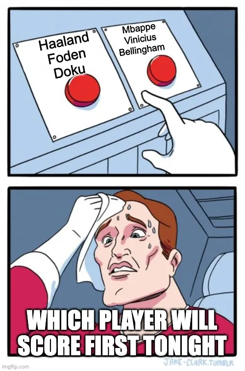 GIVEAWAY TIME! ⚽️🔥

Madrid vs City — Which player scores the first goal tonight? 👀

Think it’s Haaland? Vinícius? Bellingham? Foden? Or someone else altogether?

How to enter:
1️⃣ Comment your first-goal scorer prediction
2️⃣ Add your Stake username
3️⃣ That’s it — you’re in. ⚡️