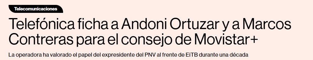 El expresidente del PNV, Andoni Ortuzar, ficha por telefónica, cuya participación estatal asciende al 10%
Dicho de otra manera, usted con sus impuestos financia las puertas giratorias que establece el Gobierno con sus aliados.