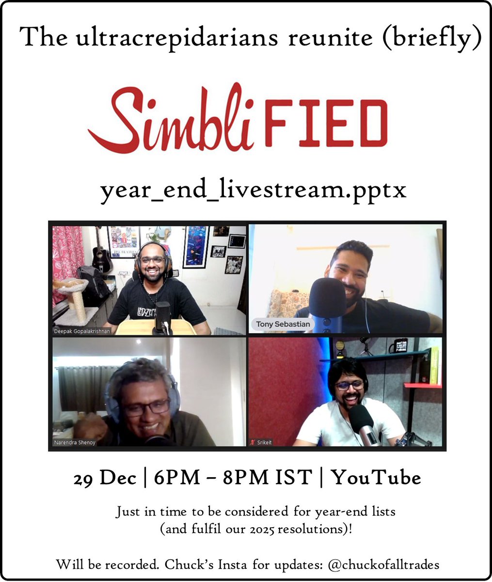Why not?

If Oasis can get back together, so can we.
If Virat can enthral adoring millions again, so can we.
If Bitcoin can stage a comeback (checks price)… never mind.

<a href="/Srikeit/">Srikeit</a> <a href="/shenoyn/">Narendra Shenoy</a> <a href="/notytony/">notytony</a>