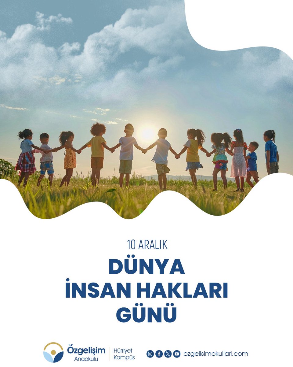 İnsan haklarının evrensel değerini hatırladığımız bu günde, her çocuğun güvenli, sevgi dolu ve özgür bir dünyada geleceğe umutla bakmayı önceliğimiz olarak benimsiyoruz.

#DünyaİnsanHaklarıGünü’nü, geleceğin aydınlık bireylerini hak bilinciyle yetiştirme sorumluluğumuzla anıyoruz