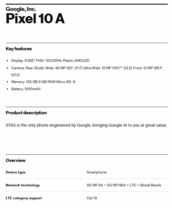 Google Pixel 10a リーク