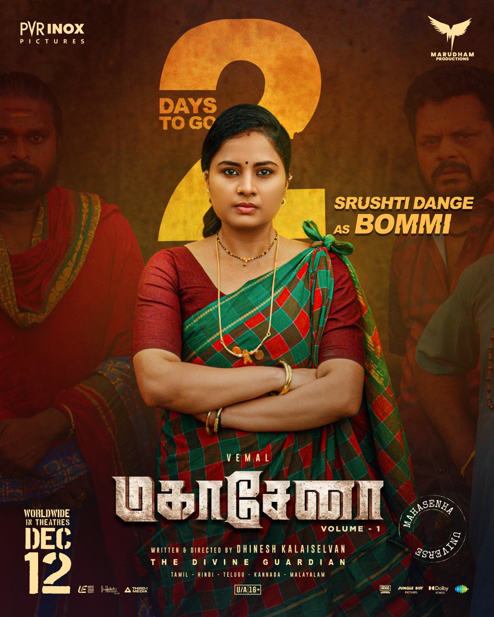 rameshlaus's tweet photo. 🔥 “MAHASENHA" 🔥 
The wild mystery unfolds in 2 days.
The countdown is on!

Witness @srushtiDange as Bommi in #Mahasenha!!!

 #CharacterReveal #2DaysToGo

@Marudhamproduc1 @Dineshkalaih12 @Actorvemal @Srushtidange @Iyogibabu @Actorjohnvijay @Kabirduhansingh @Dralfredjose @Shubhangi_Ofl @Prorekha