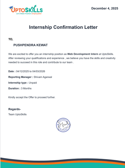 Pushpendra12314's tweet photo. 🎉 Excited to share that I’ve started my Web Development Internship at UptoSkills!
Looking forward to learning and growing over the next 3 months.
#internship #webdevelopment https://t.co/5nVjbJFPi6